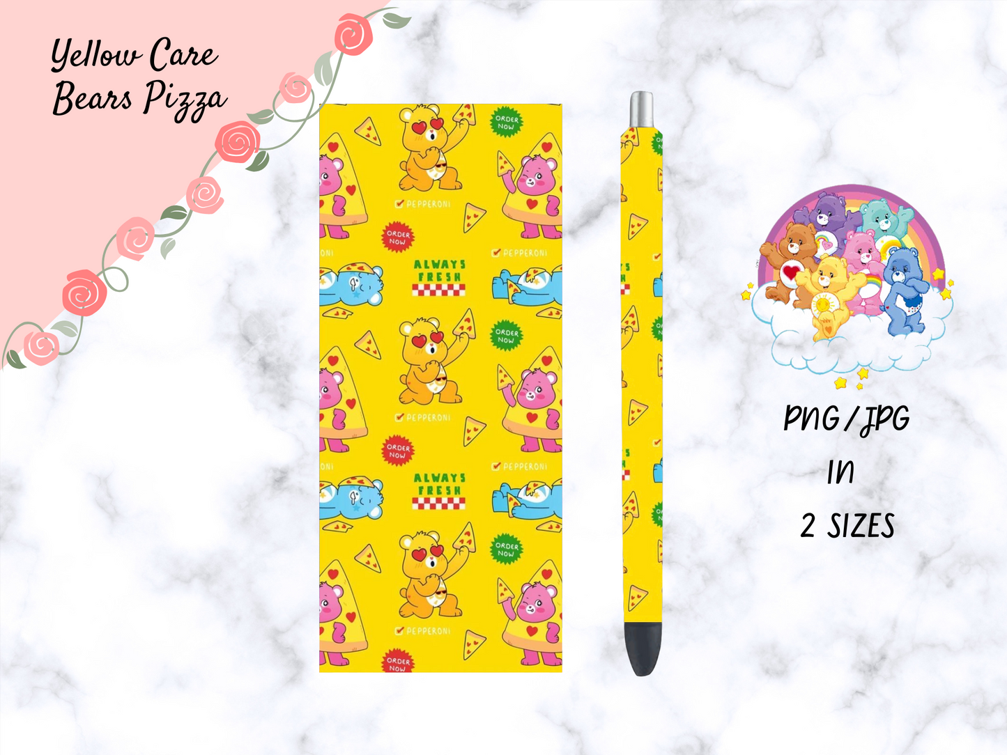 Yellow Care Bears Pizza Pen Wrap