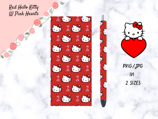 Red Hello Kitty W/ Pink Hearts Pen Wrap
