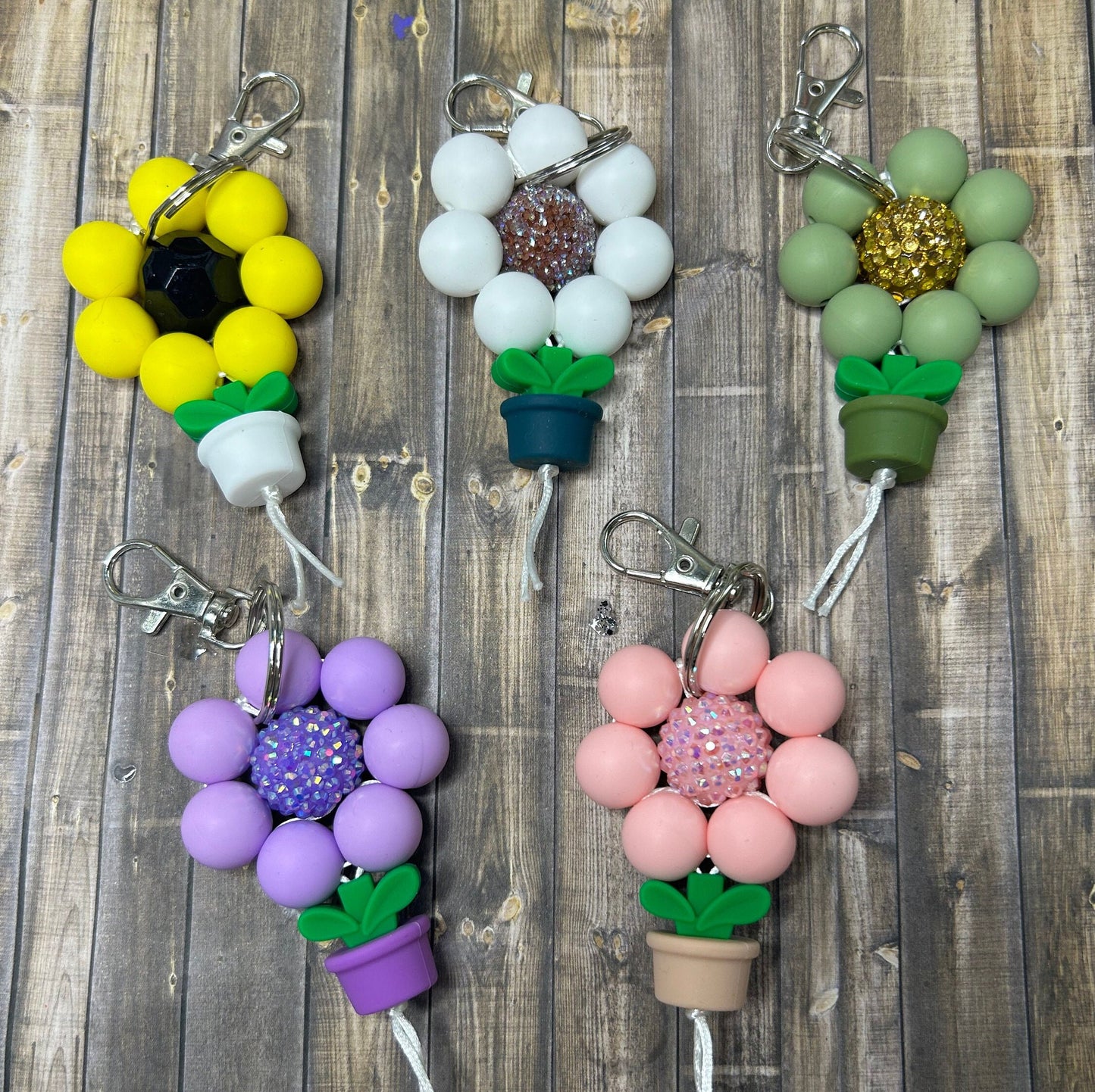 Flowerpot Beaded Keychains